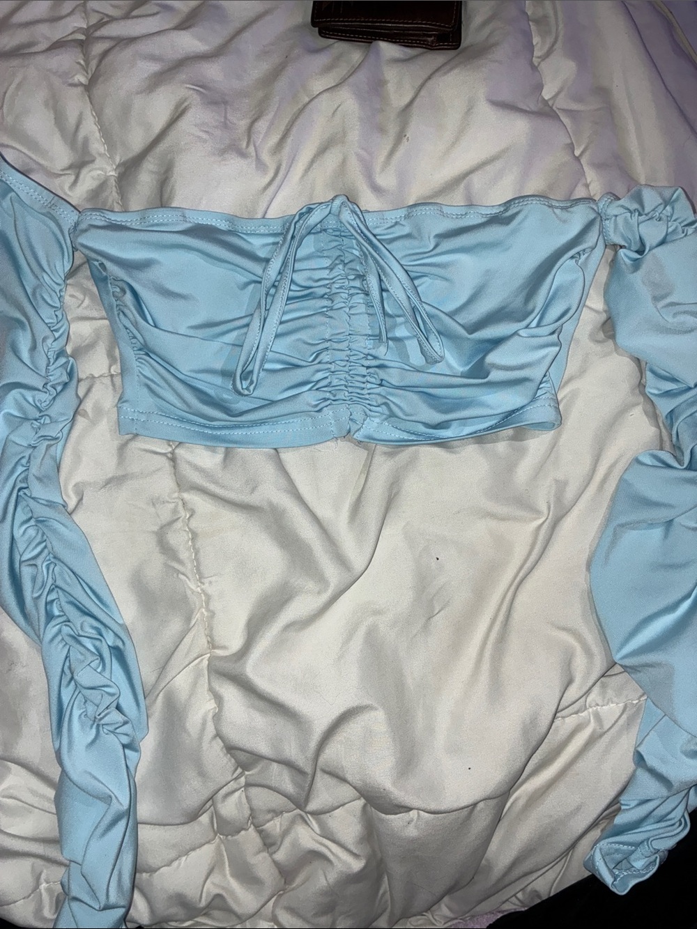 Light Blue Ruched Off-Shoulder Crop Top - Women Intimates & Sleepwear